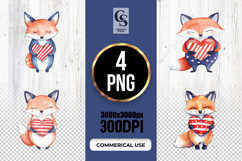 Patriotic Fox Holding Heart Clipart PNG Product Image 1