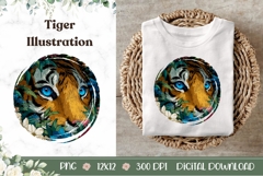 Floral Tiger Illustration, Blue Eyes PNG, Animals PNG Product Image 1