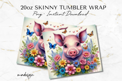 Pig Tumbler Wrap PNG, Pig Sublimation Design, 20oz Skinny Product Image 2