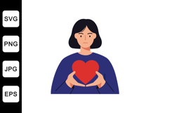 Woman holding a red heart in minimal flat design vector art Product Image 1