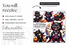 Halloween Clipart ,kitten Vampire PNG, Black cat sublimation Product Image 2