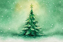 Watercolor Christmas Tree Snowy Green Star Art Background Product Image 1