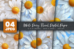 White Daisy Floral Digital Paper Product Image 1