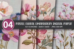 Pastel Floral Embroidery Digital Paper Product Image 1