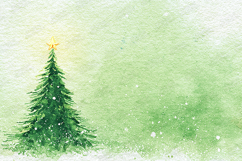 Watercolor Christmas Tree Snowy Green Art Background Templat Product Image 1