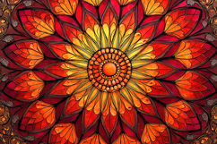 Warm Stained Glass Mandala in Red and Orange Tones Art Product Image 1