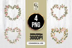 Watercolor Blush Floral Heart Clipart Sublimation PNG Product Image 1