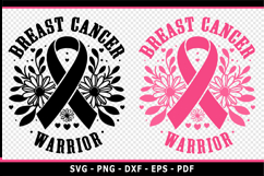 Breast cancer warrior SVG, Cancer floral ribbon svg cut file Product Image 2