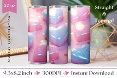 3D Pastel Hearts Tumbler Design, Valentine's Day Sublimation Product Image 1