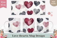Love Mug Wrap, Watercolor Hearts Mug Sublimation PNG Product Image 1
