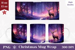 Christmas Deer Mug Wrap, Magic Forest Coffee Mug Sublimation Product Image 1
