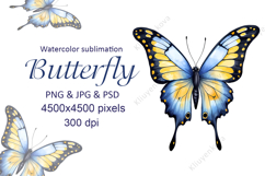 Butterfly Blue Yellow Watercolor Sublimation Product Image 1