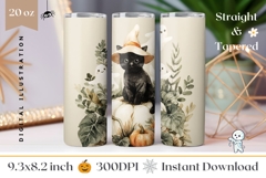 Cartoon Halloween Cat Tumbler, Floral Halloween Tumbler Product Image 1
