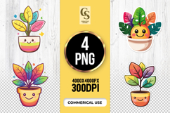 Cute Kawaii Rainbow Plant Pot Clipart Sublimation PNG Product Image 1