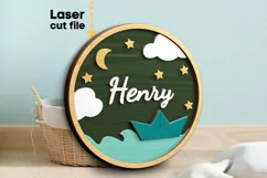 Paper Boat Baby Name Sign SVG laser cut file for Glowforge Product Image 1