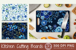 Blue Embroidery Flowers Cutting Boards sublimation Design Product Image 1