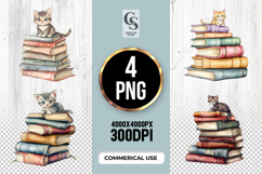 Cute Cat on Vintage Books Clipart PNG Product Image 1