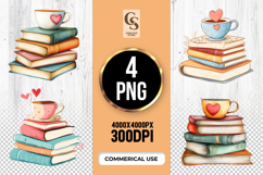 Coffee Cup Book Stack Clipart Sublimation PNG Product Image 1