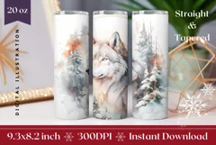 Christmas Tumbler Wrap PNG, Winter Wolf Sublimation Design Product Image 1