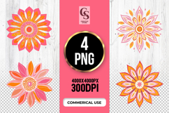 Pink Orange Mandala Flower Clipart Sublimation PNG Product Image 1