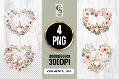 Pastel Floral Gnome Wreath Watercolor Clipart PNG Product Image 1