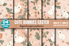 Cute Bunnies Easter Digital Paper Background PNG Product Image 1