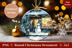Watercolor Winter Ornament, Christmas Village Ornament PNG Product Image 1