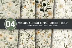 Vintage Neutral Floral Digital Paper Product Image 1