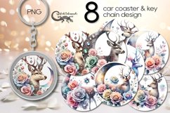 Deer &amp; Moon | 8 Car coaster &amp; key chain sublimation designs Product Image 1