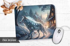 Frosty Wolf in an Enchanted Village Mouse Pad PNG Design Product Image 1