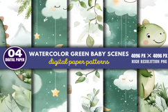 Watercolor Green Baby Scenes Paper PNG Product Image 1