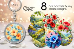 Retro flowers| 8 Car coaster &amp; key chain sublimation designs Product Image 1