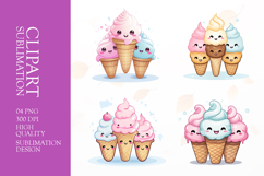 Watercolor cute Kawaii ice cream corn clipart sublimation Product Image 1