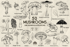 Mushrooms line art collection Svg Png Eps Product Image 1