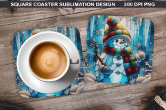 Snowman Coaster Sublimation, Christmas Coaster PNG Design Product Image 1