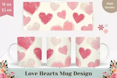 Pink Love Mug Template, Watercolor Love Hearts Mug Wrap Product Image 1