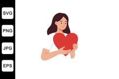 Woman holding a large red heart in flat style vector art Product Image 1