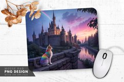 Rainbow Cat in an Enchanted Castle Mouse Pad PNG Design Product Image 1