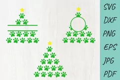Dog Svg, Dog Paw Christmas, Monogram Dog Paw, Christmas Svg Product Image 1