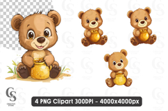 Cute Bear with Honey Pot Clipart PNG Product Image 1