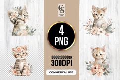 Watercolor Floral Kittens Clipart Sublimation PNG Product Image 1