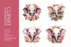 Watercolor floral elephant clipart sublimation png Product Image 1