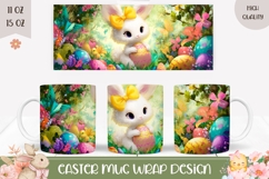 Colorful Easter Bunny Mug Design, Cartoon Easter Mug PNG Product Image 1