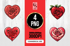 Red Rose Heart Floral Clipart Sublimation PNG Product Image 1