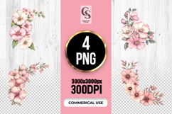 Pink Floral Corner Clipart Sublimation PNG Product Image 1