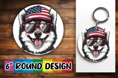 Dog with American Flag Round Ornament Sublimation Design Product Image 1
