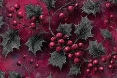 Dark Holly Berries Seamless Pattern Red Black Grunge Texture Product Image 1