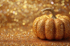 Glittery golden pumpkin sits on a sparkly orange background Product Image 1