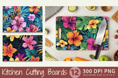 Bright Tropical Flowers Cutting Boards sublimation Design Product Image 1