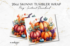 Watercolor Fall Pumpkins Floral 20 oz Tumbler Wrap PNG File Product Image 2